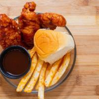 Bbq Chicken  Tenders Basket · Chicken Tenders  tossed in a sweet and tangy bbq sauce with frys and a roll