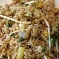 Veggie Fried Rice (Gf) · Gluten free. Broccoli, bean sprout, pea, carrot, corn, zucchini, onion, pineapple.