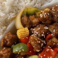 Sweet & Sour · Soy nugget, bell pepper, onion, baby corn, pineapple, sesame seed.