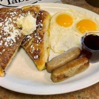 Cinnamon Roll French Toast Combo · Large fresh baked cinnamon roll dipped in egg batter, grilled to perfection. Served with two...