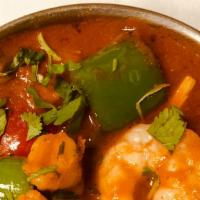 Kadai Shrimp · Jumbo shrimpcooked in a special wok with fresh tomatoes, onions & bell peppers.