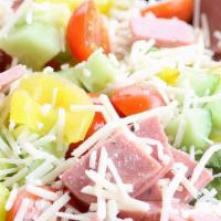 Chef Deluxe Salad · Turkey ham, salami, provolone cheese, field greens, tomatoes, cucumbers, Onions, carrots, Ka...