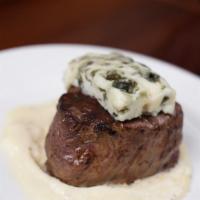 Roquefort Filet · Blue Ribbon filet mignon, Roquefort sauce, served with your choice of homemade soup of the d...
