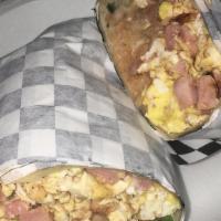 Breakfast Burrito · Eggs bacon, cheese & homefries sm. reg coffee or tea