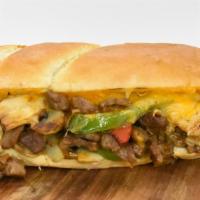 Philly Cheeseteak · Beefsteak, green and red bell  pepper, onions, mushrooms, and melted cheese