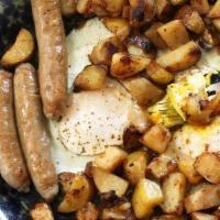 Sausage & Eggs Breakfast · Two eggs any style served with grilled chicken sausage, English muffin, and home-fries.
