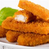 Fried Cod Fish Strips Basket W/ Fries & Tartar Sauce · Fresh fried flaky cod with a side of golden crispy fries and tartar sauce.