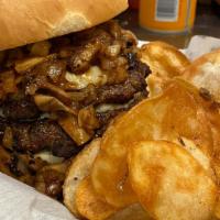 Montreal Steak Burger · Montreal seasoned with provolone cheese sautéed onions & mushrooms in A1 steak sauce