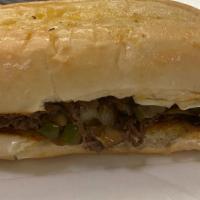 Philly Cheesesteak · Seasoned Philly meat, onions, peppers, mushrooms, mayo, and provolone on a garlic toasted ho...