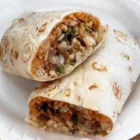 Burritos · Flour tortilla, Mexican rice, refried beans, pico de gallo, salsa, sour cream, cheese, lettu...