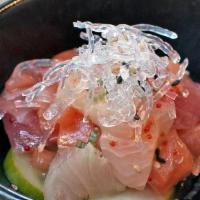 Spicy Sashimi Salad · Assorted Raw Fish, Cucumber And Tomato Salsa With Spicy Homemade Chili Lime Sauce
