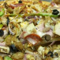 Prime Supreme Pizza · Pepperoni, ham, Italian sausage, ground beef, green peppers, red onions, mushrooms, and blac...
