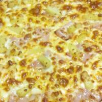 Hawaiian Pizza · Our fresh, daily made pizza dough topped with our house marinara sauce, ham, sweet pineapple...