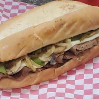 Steak & Cheese Sub · Grilled thinly sliced steak with melted provolone cheese. grilled mushrooms, onions, green p...