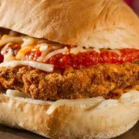 Chicken Parmesan Sub · Crispy chicken strips with provolone cheese topped with marinara sauce and sprinkled with mo...
