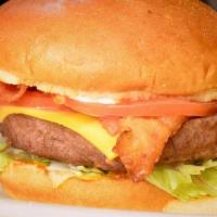 Bacon Cheeseburger · It's a hot, deliciously juicy bacon cheeseburger, seasoned with just a pinch of salt and pep...