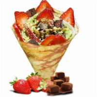 Strawberry Truffles · Included - soft crepes, fresh sliced strawberry, chocolate truffle, pistachio, matcha (green...
