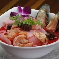Yen Ta Fo (เย็นตาโฟ) · Noodles in clear broth and special Yen Ta Fo sauce with fish ball, squid, shrimp, fried tofu...