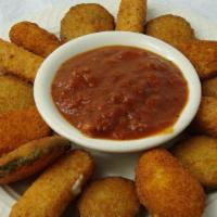 Olive Grove Sampler · Delicious selection of jalapeño poppers, beer battered zucchini slices and mozzarella sticks.