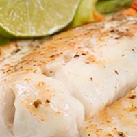 Orange Roughy · Broiled with lemon butter, blackened or Cajun seasoning. Served with choice of a side dish.