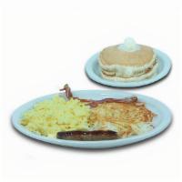 Pancake Combo · Two fluffy buttermilk pan cakes. Served with two eggs your way, two bacon strips or two pork...