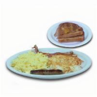 Classic Breakfast · Choose your toast with two eggs your way, golden hash browns and two smoked bacon strips or ...