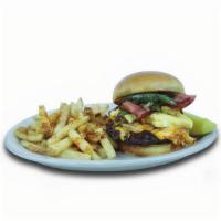 Breakfast Burger · Smoked bacon, American cheese, bell pepper, onions, egg your way and hash browns. 620-770 ca...