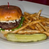 Bacon Blue Cheese Burger · Smoked bacon, blue cheese,
lettuce, tomato, red onions, and mayo.