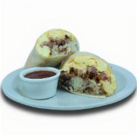 Meat Lovers Burrito · Bacon,sausage, ham, hash browns, eggs, American cheese. 920 calories.