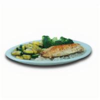 Mediterranean Tilapia · A seasoned grilled tilapia on bed of rice with two sides of your choice. 240 - 310 calories.
