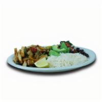 Chicken Fajita Dinner · Grilled chicken, red and green bell peppers and onions, two sides of your choice and flour t...