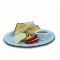 Jr Grilled Cheese · Grilled cheese served with fresh Apple slices and caramel sauce.