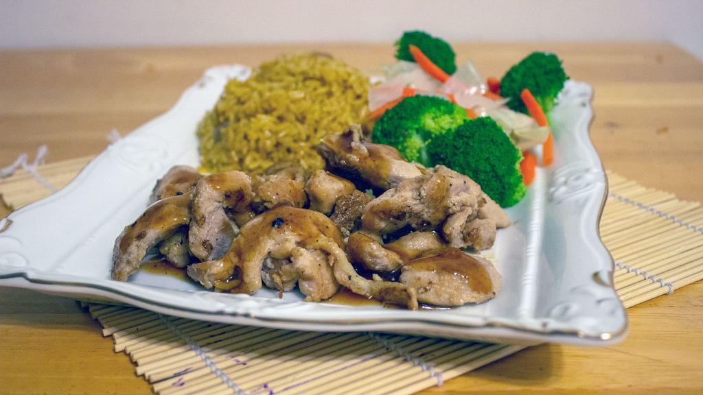 Chicken Teriyaki · Grilled chicken teriyaki served over your choice of (up to) 2 sides.