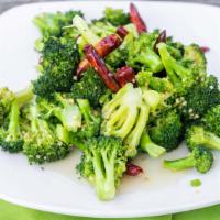 Rick'S Broccoli · Gluten-free. Spicy. Fresh broccoli flower fried with dry red pepper and minced garlic in a c...
