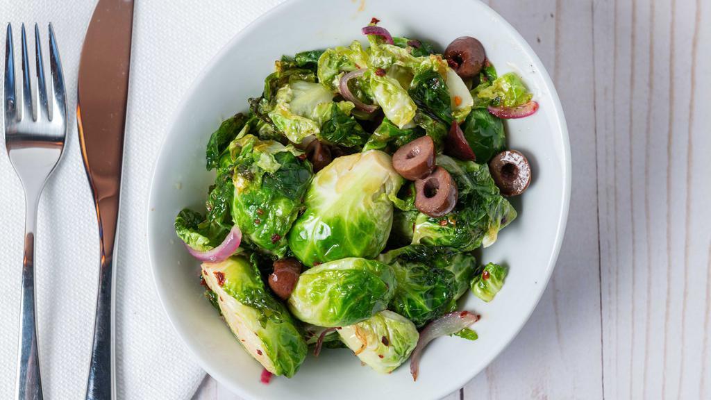 Spicy Brussel Sprouts · Brussel sprouts-onion-olives.