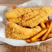 Fried Catfish With Fries (2 Pieces) · Hand battered fried catfish with seasoned fries.