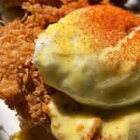 Bumblebee Chickenscratch · Liteful Foods gluten-free biscuit topped with gf fried chicken, mascarpone cheese, honey, po...