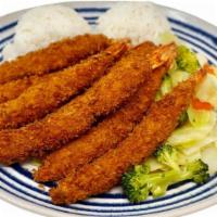 Shrimp Tempura Dish · 7 pieces of deep-fried breaded shrimp with tempura sauce. Comes with two scoops of rice and ...