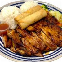 Chicken Teriyaki With Egg Rolls (2 Pcs) · Chicken Teriyaki plate with 2 pieces of deep-fried vegetable egg rolls (spring rolls). Serve...