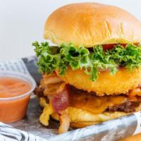 M2O Burger · Onion Ring, Lettuce, Tomato, Bacon, m2o Sauce