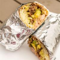 Burrito Big · Flour tortilla rice beans lettuce cream cheese avocado pico and meat of your choice