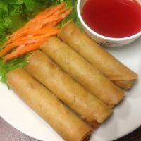 Fried Egg Rolls (4) · Taro, onions, carrot, vermicelli. Come with fish/sweet chilli sauce.