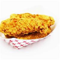 Crispy Chicken Strips · With your choice of Buffalo, BBQ or Sweet Crunchy Chili Garlic Sauce.