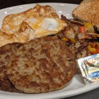 Sausage & Eggs, Hash Browns And Toast* · *Consuming raw or undercooked foods may increase your risk of food borne illness.