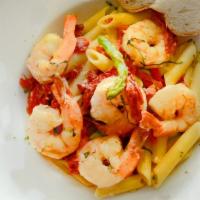 Shrimp Rosy · Shrimp sautéed with fresh asparagus, sun-dried tomatoes, roasted red peppers and basil in a ...