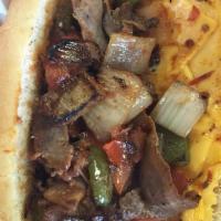 #Sw. Southwest Steak And Cheese · Steak, cheese, peppers, onions, homemade tomato sauce, Jalapeños, and spices 