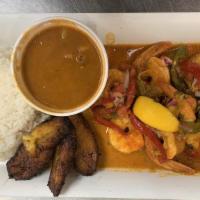 Camarones (Shrimp) · Seven shrimp sautéed with peppers in a tomoato garlic mojo sauce.