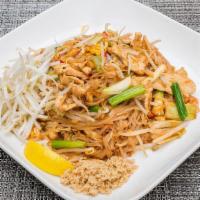 Pad Thai · Stir-fried thin rice noodles, egg, bean curd, bean sprouts, scallions, tamarind mixture, 13....