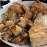 3Rd Base Breakfast · 3 eggs, 3 wings, biscuit and hash or country potatoes.