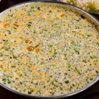 Methi Malai Mutter · Fenugreek leaves and green peas in a rich creamy curry